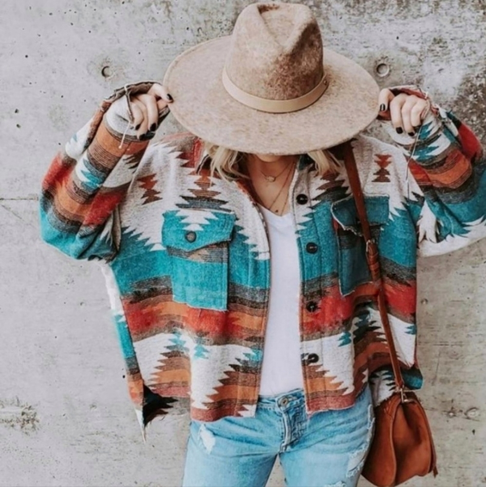New Yellowstone Native Distressed Flannel Jacket Coat Shacket Top Blue Red - Picture 4 of 11
